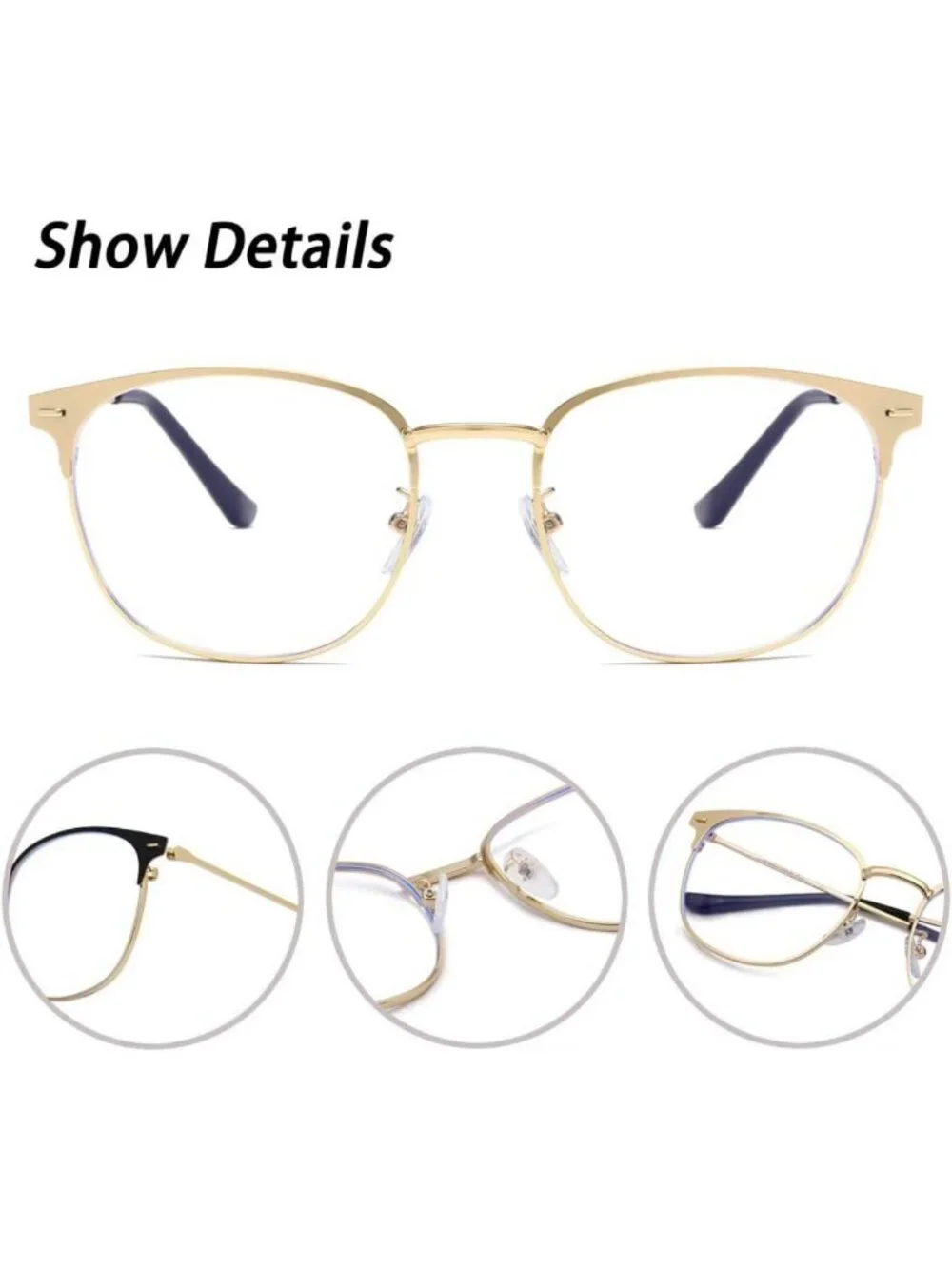 Retro Semi-Rimless Round Blue Light Blocking Glasses for Gaming & Computer Use